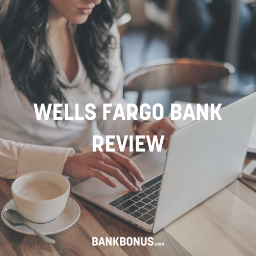 lady reading a wells fargo bank review on her laptop