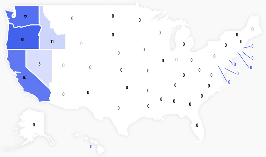 Map of Umpqua Bank U.S. Locations By State