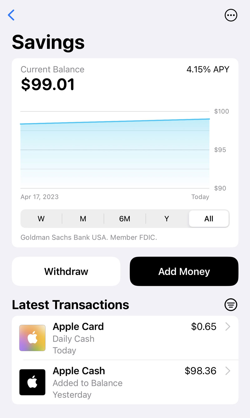 Screenshot of Apple Savings dashboard