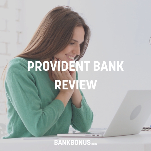 lady reading a provident bank review on her laptop