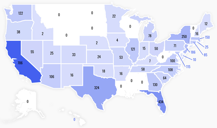 Map of Bank of America U.S. Locations By State