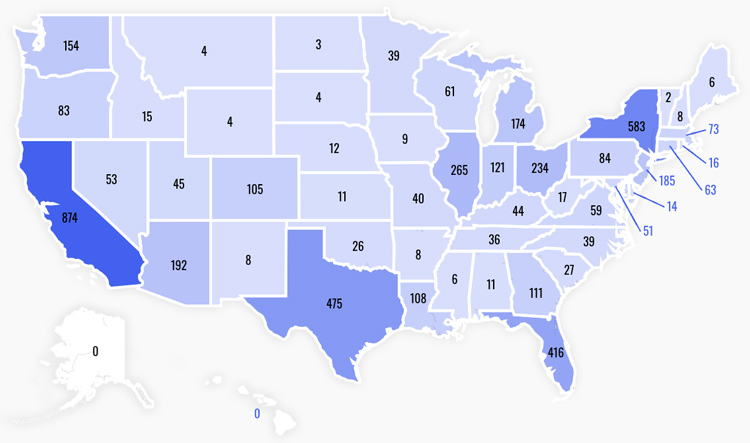 Map of Chase Bank U.S. Locations By State